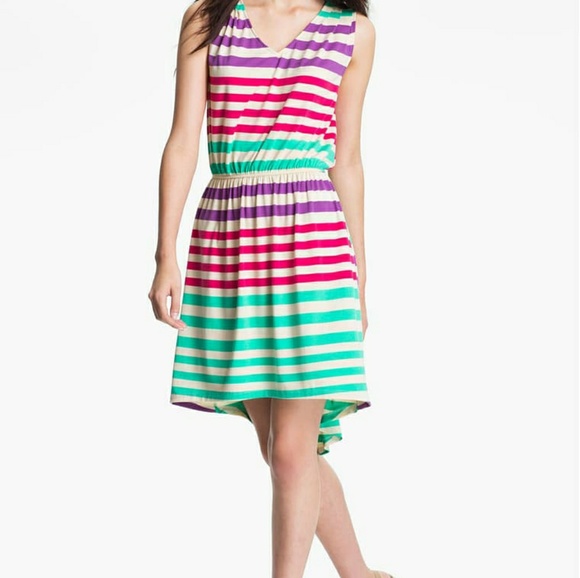 Pleione Dresses & Skirts - Pelione striped v-neck high-low hem dress